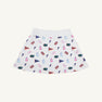 The Beaufort Bonnet Company’s Florida Searcy Skort – Florida Forever with Worth Avenue White features a soft Pima Cotton Knit fabric and a comfortable elastic waistband. The skort showcases a vibrant pattern of colorful University of Florida motifs—including pennants, F logos, cheer megaphones, and gator mascots—set against a crisp white background in the signature Florida Forever print.