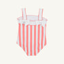 Shannon Bow Bathing Suit - Caicos Cabana Stripe (Parrot Cay Coral) with Worth Avenue White