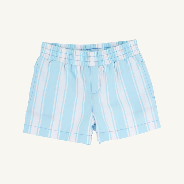 Sheffield Shorts - Belhaven Blue Ticking Stripe with Wood Boat Blue Stork