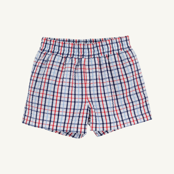 Sheffield Shorts - Pierce Mill Plaid Seersucker with Nantucket Navy Stork