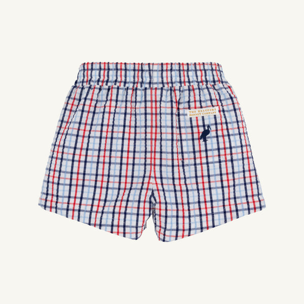 Sheffield Shorts - Pierce Mill Plaid Seersucker with Nantucket Navy Stork