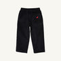 Sheffield Pants - Newport Night Corduroy with Richmond Red Stork by The Beaufort Bonnet Company, designed for children, feature an elastic waistband and a single back pocket adorned with a small red embroidered stork logo. The pants are displayed on a plain white background.