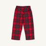 Back view of the Sheffield Pant - Society Prep Plaid trousers, featuring a red plaid pattern, an elasticized waistband, and two back pockets.