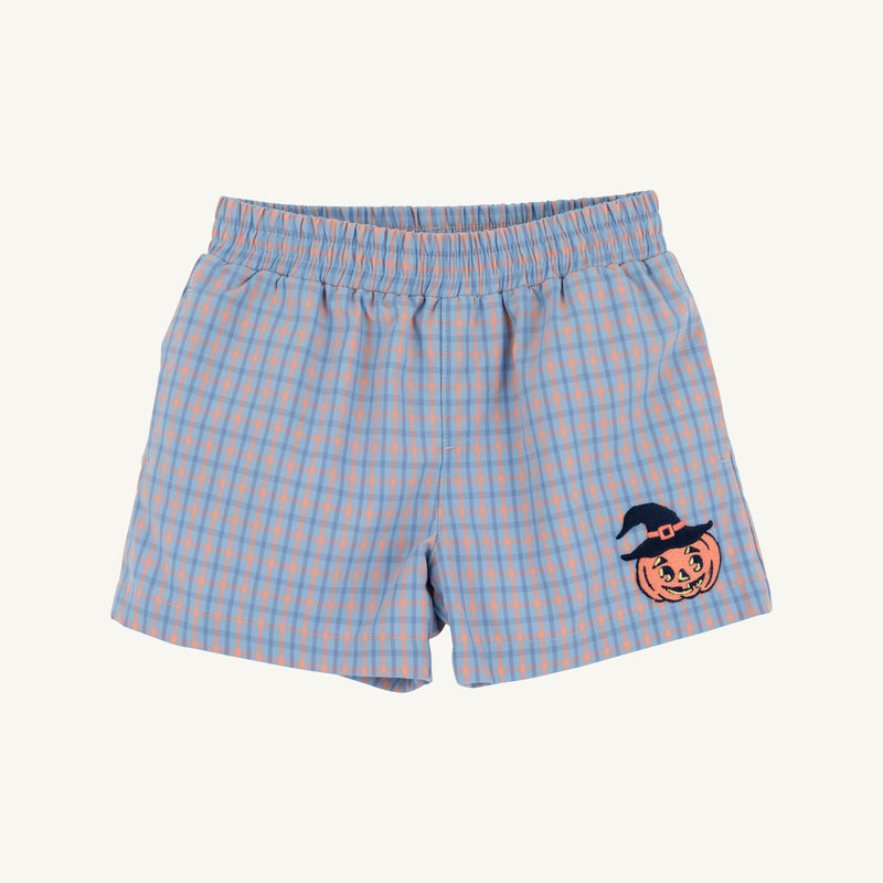 Sheffield Shorts - Wheaton Windowpane with Seashore Sherbet Stork & Pumpkin Applique