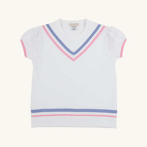 Short Puff Sleeve Cassidy Comfy Crewneck - Worth Avenue White, Park City Periwinkle and Hamptons Hot Pink