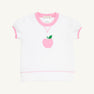 Short Puff Sleeve Cassidy Comfy Crewneck - Worth Avenue White & Hamptons Hot Pink with Apple Applique