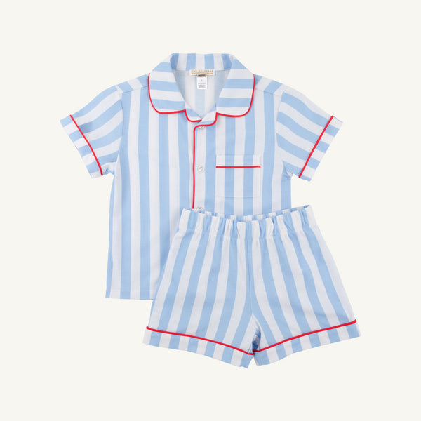 Short Sleeve Lock's Short Set - Caicos Cabana Stripe (Beale Street Blue) with Richmond Red