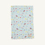 Introducing the Silent Night Throw - Ice Cream Daydream (Blueberry Blue) from The Beaufort Bonnet Company—a light blue throw featuring colorful, playful ice cream, drink, and cherry illustrations with a small label in the bottom corner. Perfect as a cheerful ice cream print throw!.