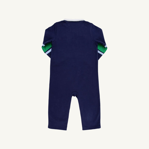 Sir Proper's Rugby Romper - Nantucket Navy with Beale Street Blue & Kiawah Kelly Green Stripe