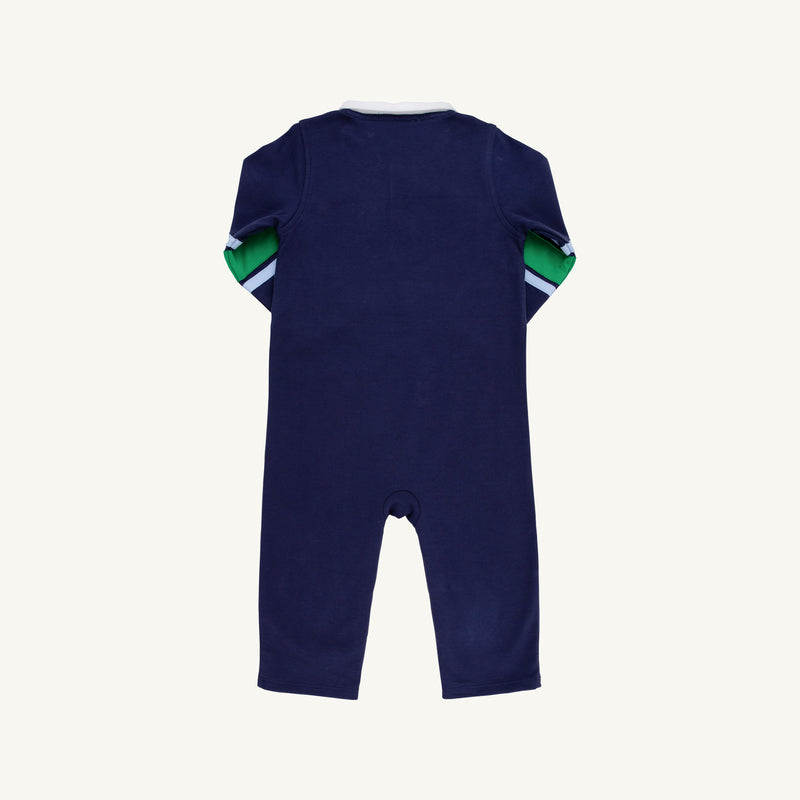 Sir Proper's Rugby Romper - Nantucket Navy with Beale Street Blue & Kiawah Kelly Green Stripe