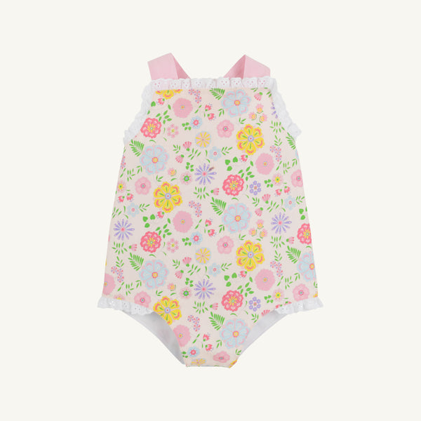 Sisi Sunsuit - Boca Grande Begonia with Hamptons Hot Pink Pique Stripe