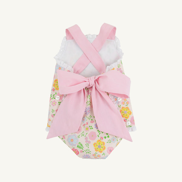 Sisi Sunsuit - Boca Grande Begonia with Hamptons Hot Pink Pique Stripe