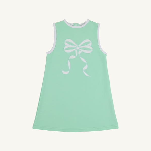 Sleeveless Eliza's Applique Dress - Grace Bay Green with Worth Avenue White Bow Applique