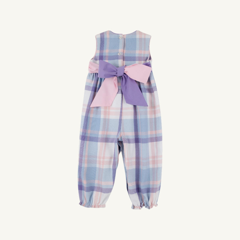 Sleeveless Rebecca Romper - Peach Blossom Plaid with Palm Beach Pink & Palisades Purple