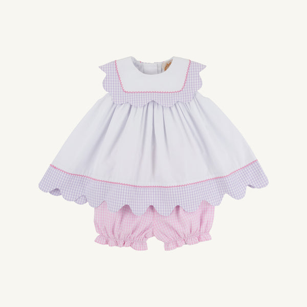 Sydney Scallop Set - Pink Greenbrier Gingham & Lauderdale Lavender Gingham with Worth Avenue White