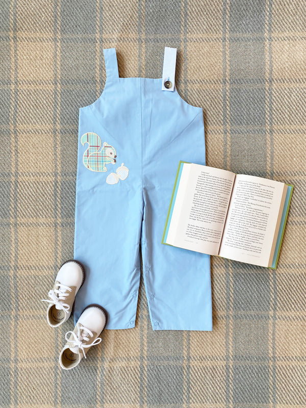 Teddy's Longall - Barrington Blue with Barrington Blue Mini Gingham and Squirrel Applique