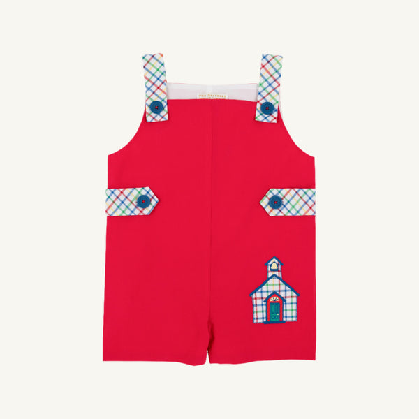 Teddy's Tab Jon Jon - Richmond Red with Kindness Wins Windowpane & School House Applique