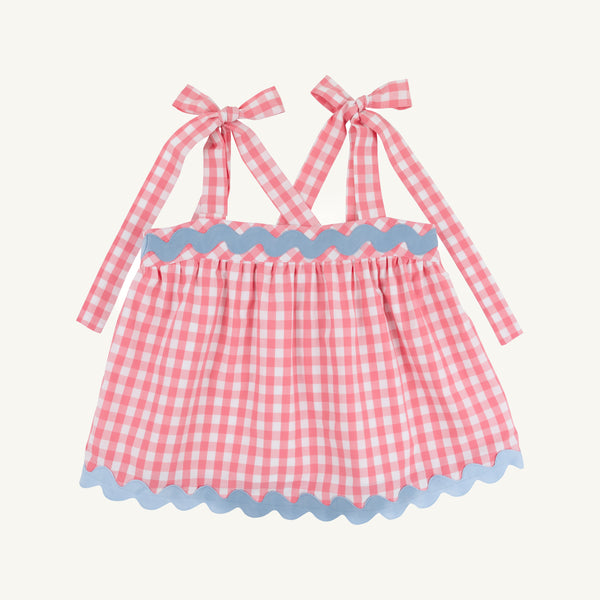 Tyler Tie Top - Parrot Cay Coral Check with Beale Street Blue