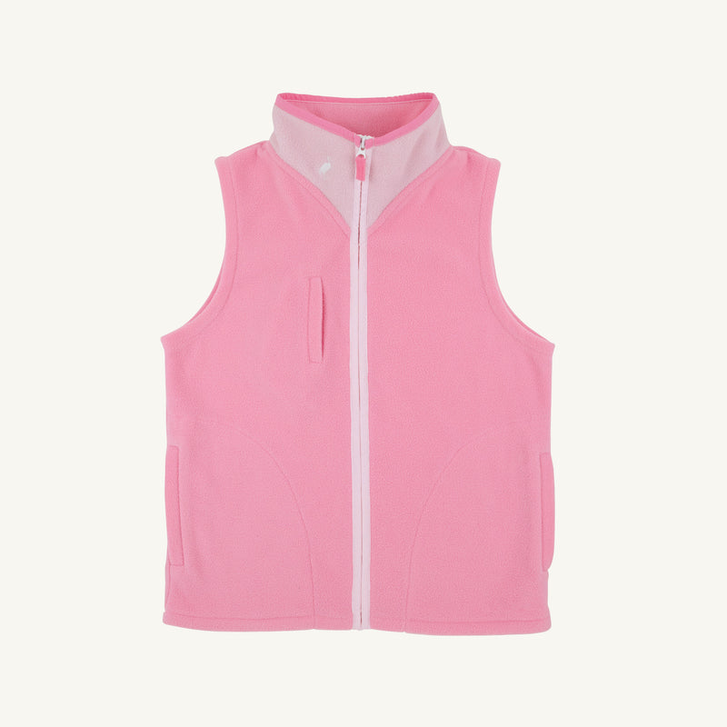 Van Camp Vest - Hamptons Hot Pink with Palm Beach Pink fleece vest with a lighter pink inner collar, a full-length zipper, and a small chest pocket.