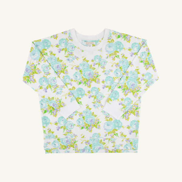 Women's Cassidy Comfy Crewneck - Princess Grace Rose (Blue) with Worth Avenue White