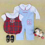 Peter Pan Collar Shirt & Onesie (Long Sleeve Woven) - Worth Avenue White with Richmond Red
