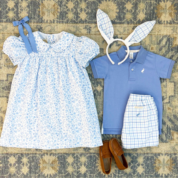 Prim & Proper Polo & Onesie - Park City Periwinkle with Worth Avenue White Stork