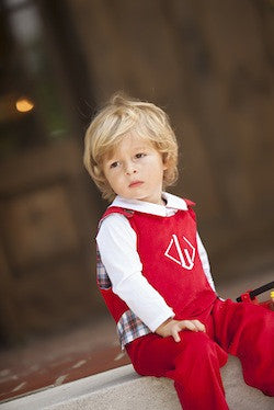 Peter Pan Collar Shirt & Onesie (Long Sleeve Woven) - Worth Avenue White with Richmond Red