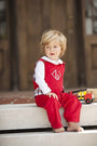 Peter Pan Collar Shirt & Onesie (Long Sleeve Woven) - Worth Avenue White with Richmond Red