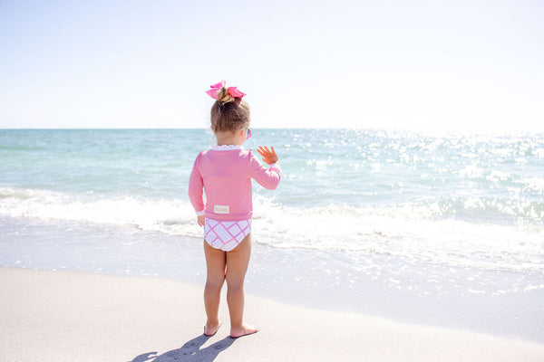 Winnie's Wave Spotter Swim Shirt - Hamptons Hot Pink with Worth Avenue White (UPF 35+)