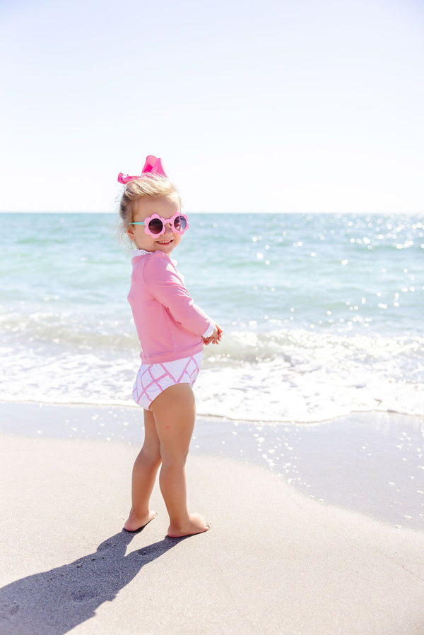 Winnie's Wave Spotter Swim Shirt - Hamptons Hot Pink with Worth Avenue White (UPF 35+)