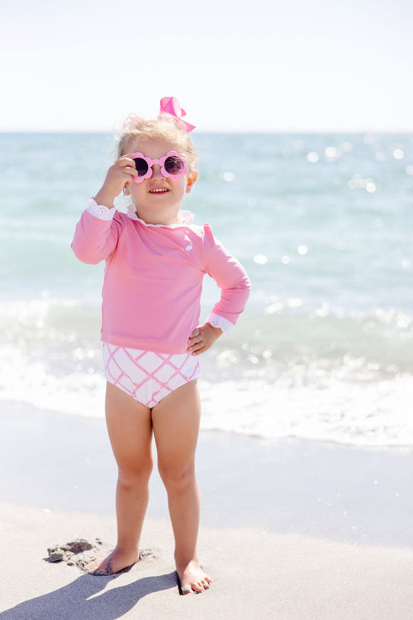 Winnie's Wave Spotter Swim Shirt - Hamptons Hot Pink with Worth Avenue White (UPF 35+)