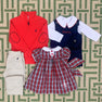 Peter Pan Collar Shirt & Onesie (Long Sleeve Woven) - Worth Avenue White with Richmond Red