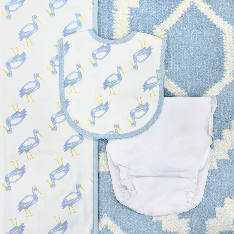 Burp Me Bib - Sir Proper Stork with Buckhead Blue