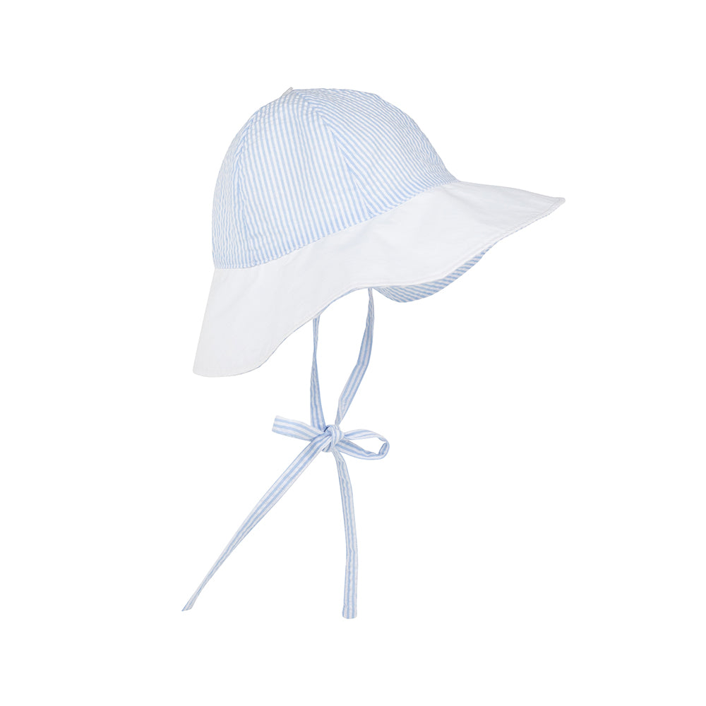 The Beaufort Bonnet Company Sawyer Sun Hat - Breakers Blue Seersucker with Worth Avenue White L (18M-3T)