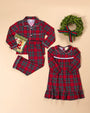 A Goldie Locks Nightgown - Society Prep Plaid with Worth Avenue White, accompanied by a small copy of The Night Before Christmas and a decorative boxwood wreath.