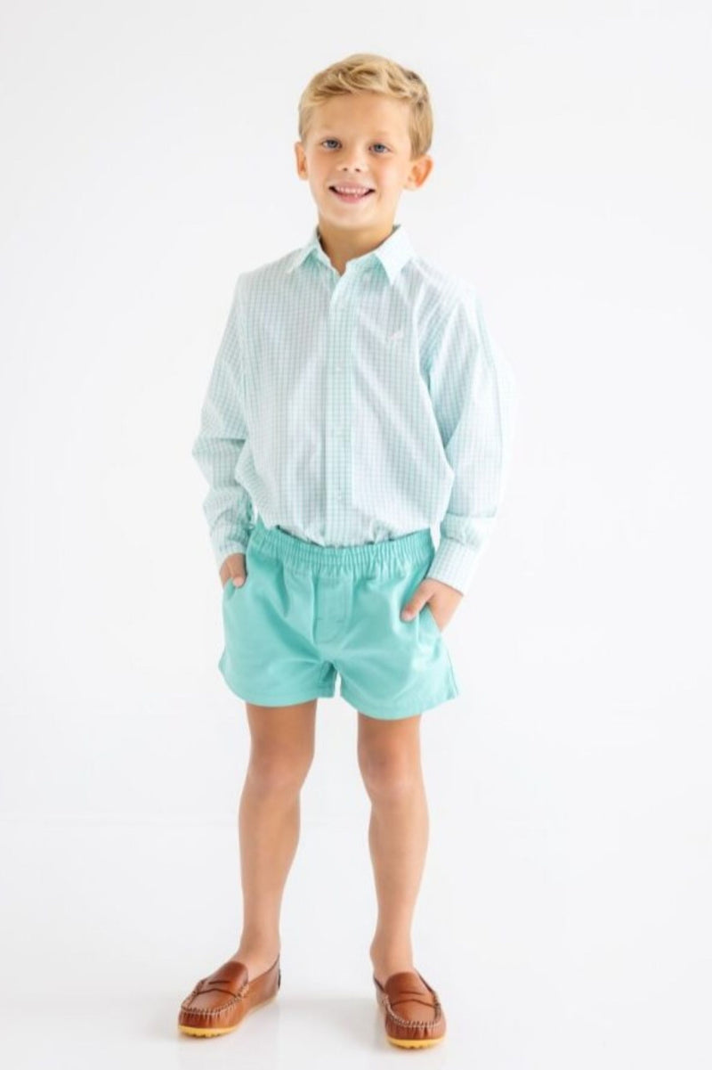 Dean's List Dress Shirt - Turks Teal Windowpane with Worth Avenue White Stork