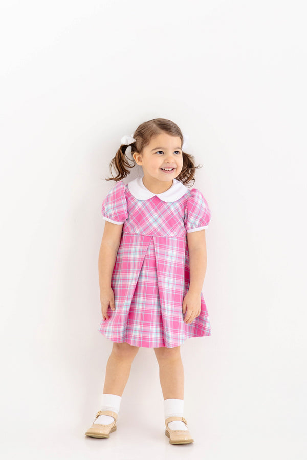 Princess Pleat Dress - Brenton Point Plaid with Worth Avenue White