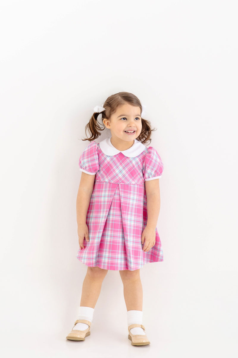Princess Pleat Dress - Brenton Point Plaid with Worth Avenue White
