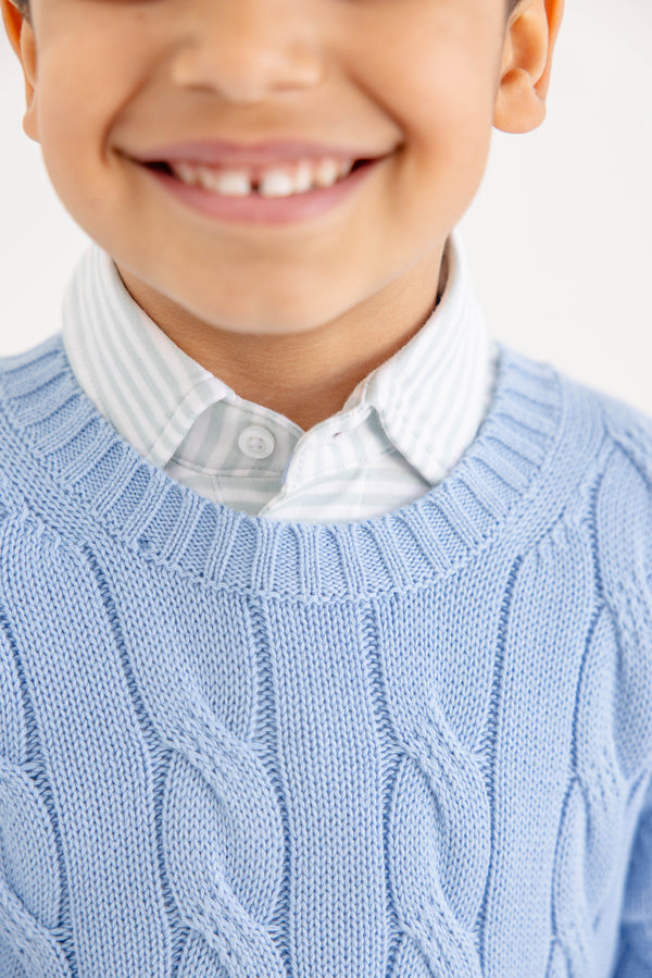 Prim & Proper Polo & Onesie - Old Greenwich Green Stripe with Sarasota Sky Stork