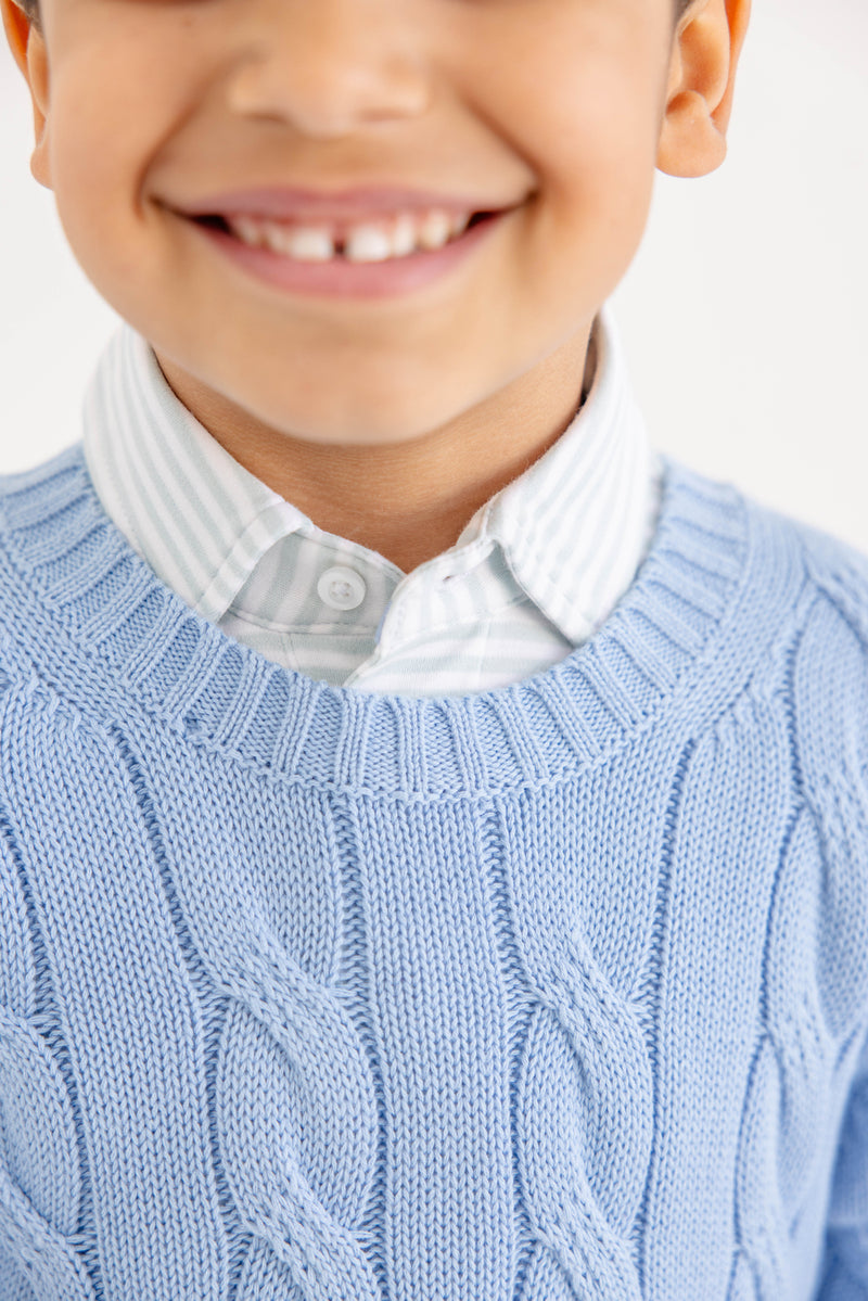 Prim & Proper Polo & Onesie - Old Greenwich Green Stripe with Sarasota Sky Stork