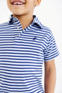 Prim & Proper Polo & Onesie - Sumner County Stripe (Barbados Blue) with Nantucket Navy Stork