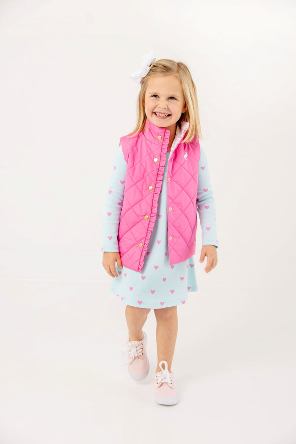 Long Sleeve Polly Play Dress - Heart Eyes (Belhaven Blue) with Winter Park Pink