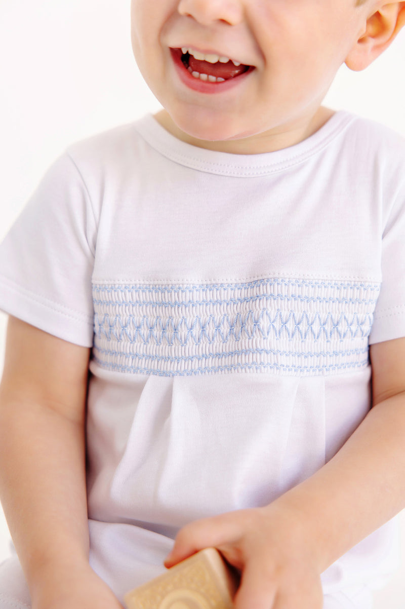 Sebastian Smocked Romper - Worth Avenue with Beale Street Blue with Sarasota Sky