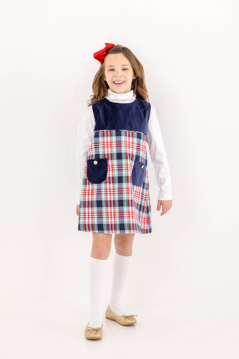 Jill Jumper - Nantucket Navy Velveteen with Covington Cottage Plaid