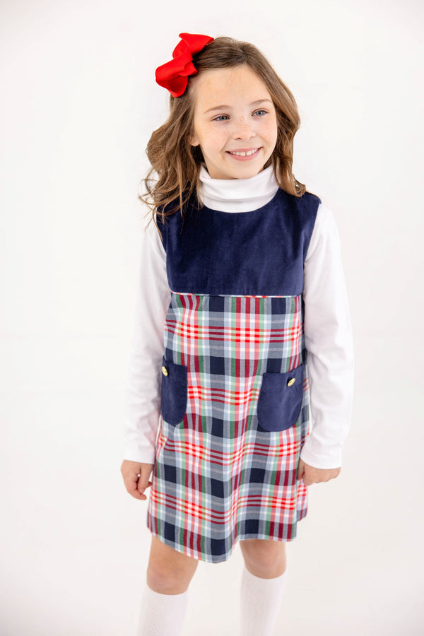 Jill Jumper - Nantucket Navy Velveteen with Covington Cottage Plaid