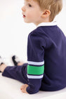 Sir Proper's Rugby Romper - Nantucket Navy with Beale Street Blue & Kiawah Kelly Green Stripe