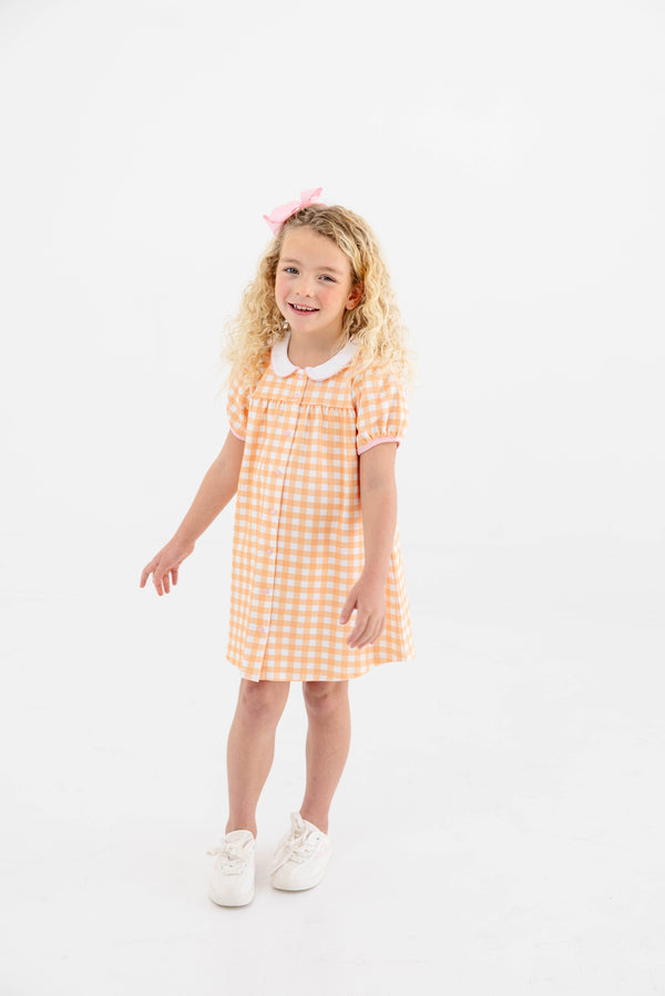 Tabitha's Teacher's Pet Dress - Seashore Sherbet Gingham with Worth Avenue White