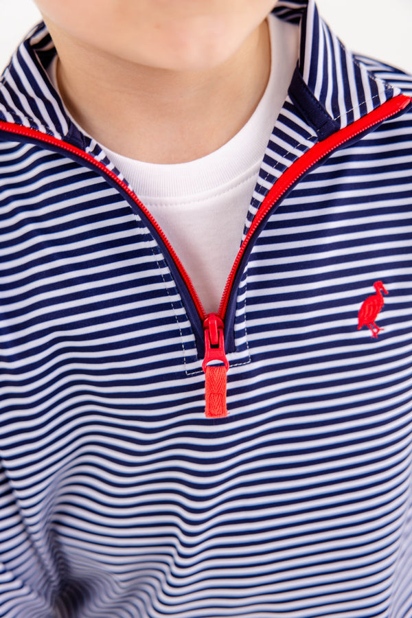 Prepletic™ Hayword Half Zip - Nantucket Navy Stripe with Richmond Red Stork