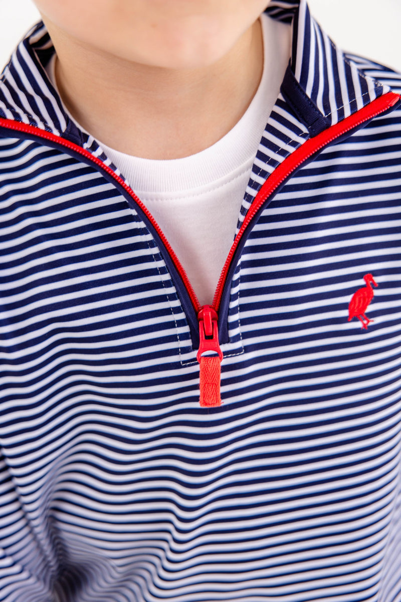 Prepletic™ Hayword Half Zip - Nantucket Navy Stripe with Richmond Red Stork