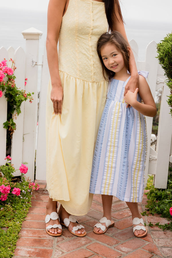 Macie Midi Dress - Sobro Seersucker & Worth Avenue White